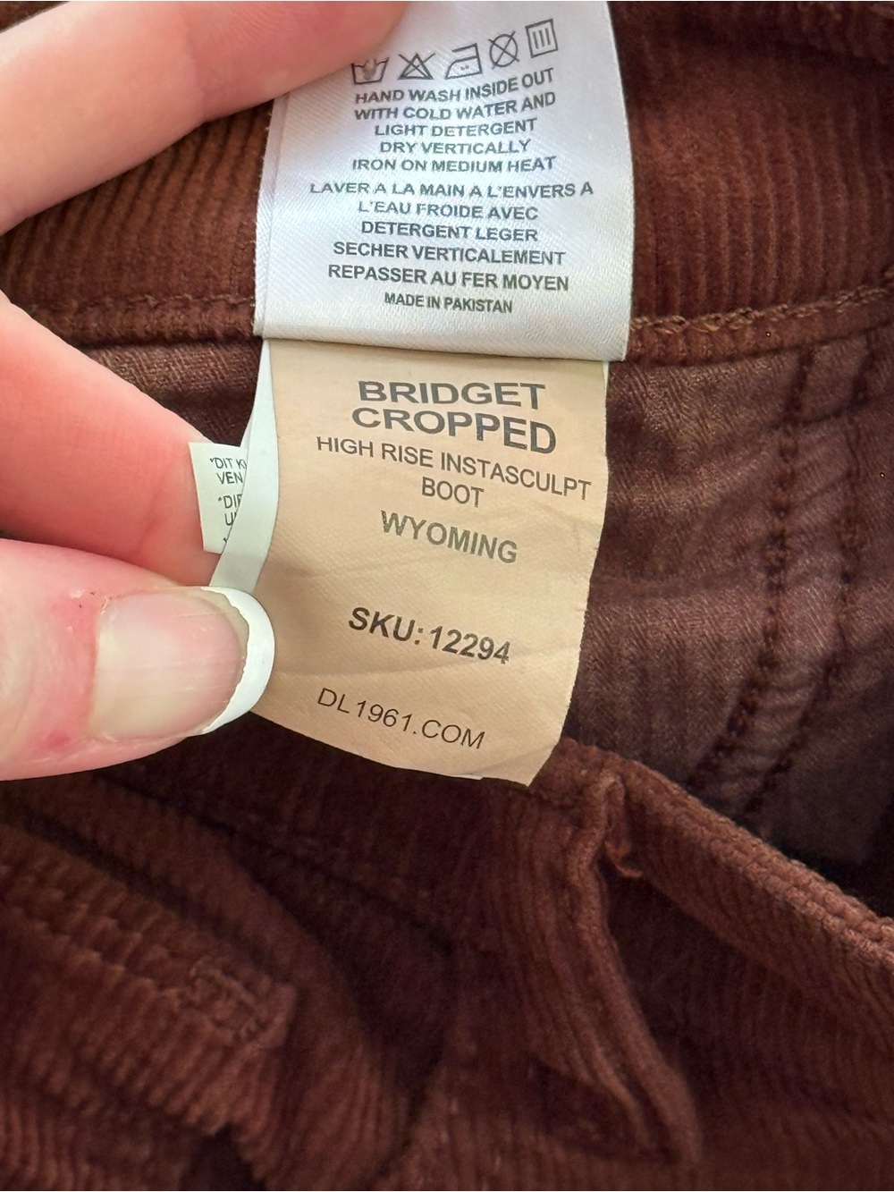DL1961 Bridget Cropped High Rise Instasculpt Boot Corduroy Pants Brown 28 - Picture 7 of 8